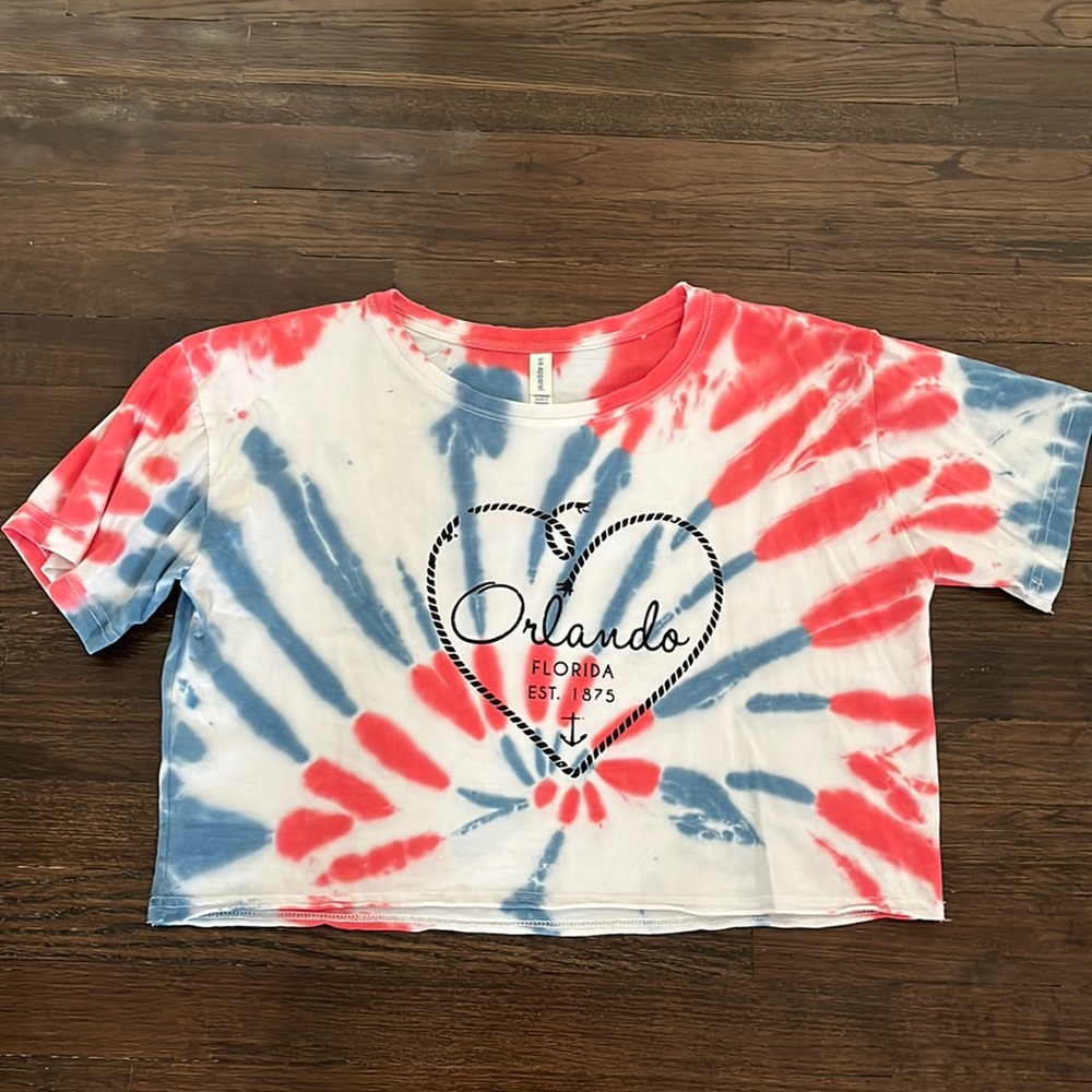 Juniors size Large red white and blue tie dye crop top